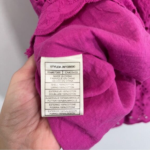 Betsey Johnson Pink Eyelet Sleeve Smocked Mini Dress M - Picture 8 of 9